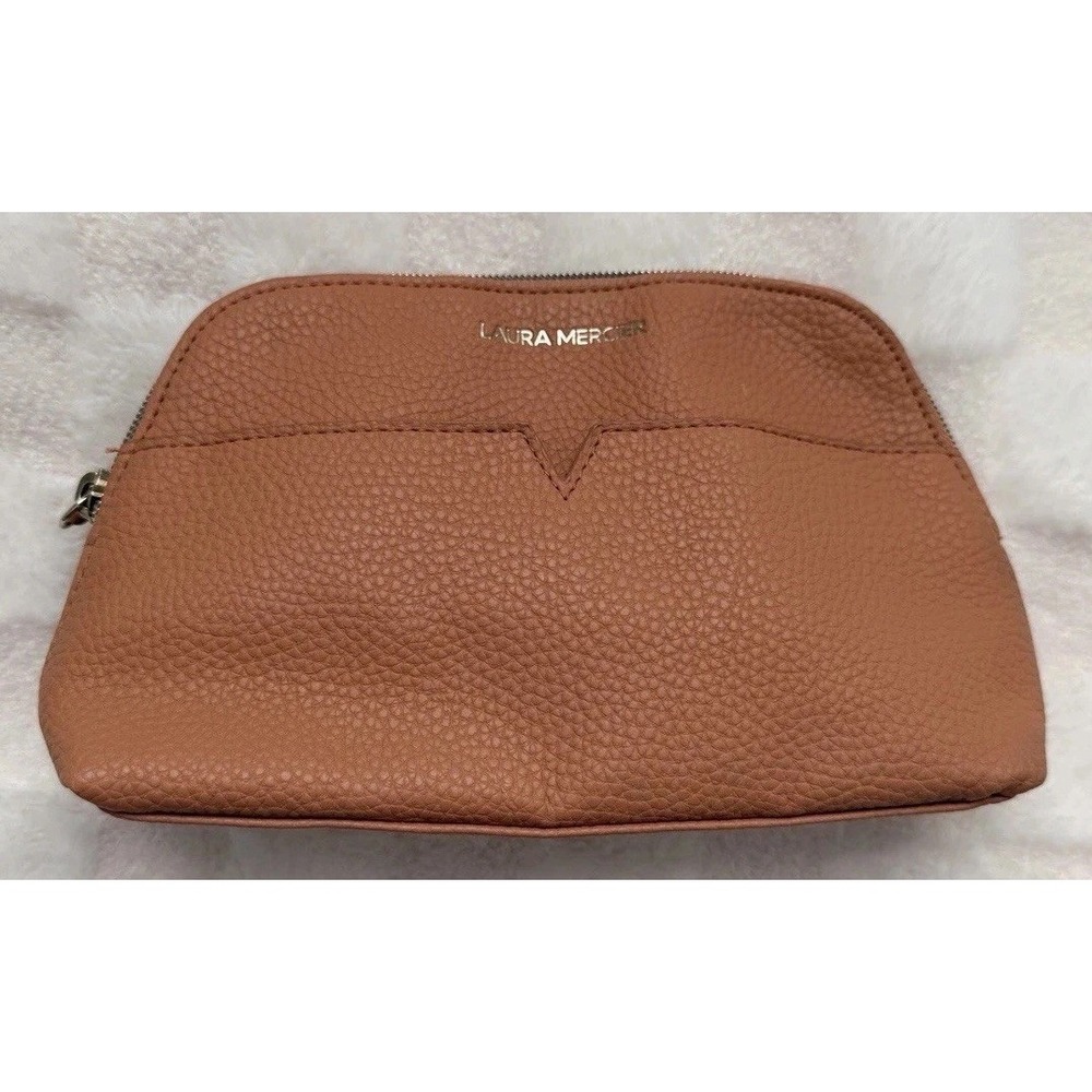 LAURA MERCIER Small Makeup Bag Beige Faux Leather Travel